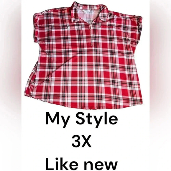 Women 3X top,red, plaid , cottage core , country vibe, cowboy, rodeo.NWOT,EC - Picture 1 of 15